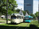 VGF Düwag N-Wagen 112 und R-Wagen 031 am 10.07.16 in Frankfurt Messe 