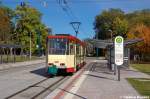 KT4Dm 205 der Stadtverkehrsgesellschaft mbH Frankfurt (Oder) auf der Linie 4 von Markendorf Ort nach Stadion an der Straenbahn Haltestelle Markendorf Ort.