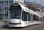 Freiburg Tw 282 als Fussball-Sonderwagen auf der Stadtbahnbrcke, 24.03.2012.