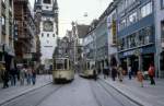 Freiburg im Breisgau VAG SL 2 (GT4 122 / GT4 105) Kaiser-Joseph-Strasse am 29. Juni 1980.