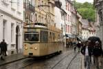 TW 100 der Freunde der Freiburger Straenbahn auf der Oldtimerlinie 7 bei der Haltestelle Oberlinden.