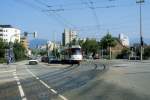 Freiburg im Breisgau VAG SL 1 (DWAG-GT8 209) Sundgauallee / Paduaallee im Juli 1990.