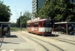 Freiburg im Breisgau VAG SL 4 (GT4 114) Fehrenbachallee / Breisacher Strasse im Juli 1990.