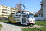 Der Geraer Schienenschleifwagen, mit der Wagennummer 104, in der Wendeschleife Zwtzen.