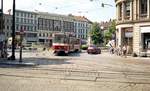 Straßenbahn Görlitz, Niederschlesien__Tw der Linie 2 auf dem Postplatz.__27.06.1992