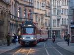 01.02.2017, Halle (Saale), Schmeerstraße, Tatra T4DC #1156 + T4DC #1221 + B4DC #222 auf dem Weg nach Trotha.