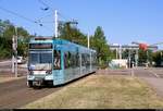 Nachschuss auf MGT6D, Wagen 631 mit Werbung für die Hallesche Wasser und Stadtwirtschaft GmbH, der Halleschen Verkehrs-AG (HAVAG) als Linie 8S von Elsa-Brändström-Straße nach