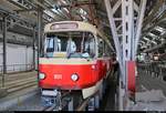 Tatra T4D, Wagen 931, der Halleschen Straßenbahnfreunde e.V. steht anlässlich des Tags der offenen Tore in der Straßenbahnwerkstatt des HAVAG Betriebshofs in der Freiimfelder Straße in Halle (Saale).
[1.9.2018 | 10:34 Uhr]