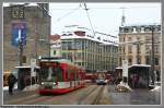 Haltestelle Marktplatz mit Niederflurwagen.