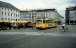 Karlsruhe VBK SL 5 (DWM-GT6 152) Marktplatz im Juli 1988.