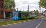 Wagen 607 fhrt in Richtung Papierfabrik, hier getroffen in der Leipziger Strasse (20.05.2012).