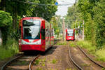 Die Linie 9 der KVB mit der Wagennummer 4536 auf dem Weg nach Königsforst.