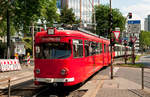 Der wunder schöne Düwag-Triebwagen 6405 Abfahrt vom Babarossaplatz in Köln.