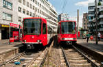 Die Linie 18 der KVB mit der Wagennummer 2304 auf dem Weg nach Klettenberg, Die Linie 16 der KVB mit der Wagennummer 2313 auf dem Weg zur Niehl sebastianstr.