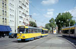 Leipzig LVB SL 1 (T4D-M1 (LVB-Typ 33c) 2134 + NB4 (LVB-Typ 68) 9xx) Kurt-Schumacher-Straße / Hbf. am 15. Juli 2008. - Scan von einem Farbnegativ. Film: Kodak FB 200. Kamera: Leica C2.