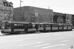 Eine Garnitur Tatra T4D mit Beiwagen BN4 im April 2018 in Leipzig.