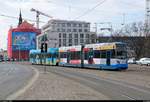 NGTW6 (Leoliner), Wagen 1345 mit Werbung für Bautrocknung Schmittgall und 13?? mit Werbung für den Sonnenlandpark Lichtenau, der Leipziger Verkehrsbetriebe (LVB) als Linie 2 von Leipzig,