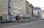 Die Uni-Tram 1108 auf der Linie 9 Richtung Markkleeberg-West.