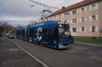 Am 16.11.2015 fährt NGT8 1115 als Linie 9 auf dem Weg nach Markkleeberg West durch die Friedrich-Ebert-Straße in Markkleeberg.