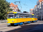 Über die Angerbrücke fuhr der Tw 2176,am 25.August 2016,in die Leipziger Kuhturmstraße.