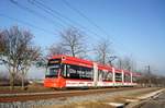 Straßenbahn Mainz / Mainzelbahn: Stadler Rail Variobahn der MVG Mainz - Wagen 222, aufgenommen im Februar 2017 zwischen Mainz-Lerchenberg und Mainz-Marienborn.