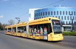 Straßenbahn Mainz: Stadler Rail Variobahn der MVG Mainz - Wagen 218, aufgenommen im April 2017 in der Nähe der Haltestelle  Bismarckplatz  in Mainz.