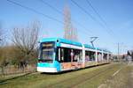 Straßenbahn Mainz / Mainzelbahn: Stadler Rail Variobahn der MVG Mainz - Wagen 217, aufgenommen im Februar 2018 in Mainz-Bretzenheim.