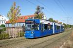 Straßenbahn Mainz / Mainzelbahn: Adtranz GT6M-ZR der MVG Mainz - Wagen 207, aufgenommen im September 2018 in Mainz-Bretzenheim.