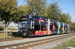 Straßenbahn Mainz / Mainzelbahn: Stadler Rail Variobahn der MVG Mainz - Wagen 231, aufgenommen im Oktober 2018 bei der Bergfahrt zwischen Mainz-Lerchenberg und Mainz-Marienborn.