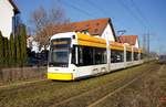 Straßenbahn Mainz / Mainzelbahn: Stadler Rail Variobahn der MVG Mainz - Wagen 236, aufgenommen im Februar 2019 in Mainz-Bretzenheim.