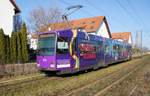 Straßenbahn Mainz / Mainzelbahn: Duewag / AEG M8C der MVG Mainz - Wagen 271, aufgenommen im Februar 2019 in Mainz-Bretzenheim.