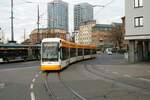 Mainzer Mobilität Stadler Variobahn 232 am 11.01.22 in Mainz Innenstadt