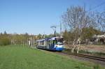 Straßenbahn Mainz: Adtranz GT6M-ZR der MVG Mainz - Wagen 209, aufgenommen im April 2015 in Mainz-Bretzenheim.