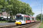 Straßenbahn Mainz: Adtranz GT6M-ZR der MVG Mainz - Wagen 210, aufgenommen im Mai 2015 in Mainz-Gonsenheim.