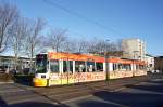 Straßenbahn Mainz: Adtranz GT6M-ZR der MVG Mainz - Wagen 201, aufgenommen im Januar 2016 in der Nähe der Haltestelle  Bismarckplatz  in Mainz.