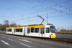 Straßenbahn Mainz: Adtranz GT6M-ZR der MVG Mainz - Wagen 203, aufgenommen im Februar 2016 in Mainz-Hechtsheim.