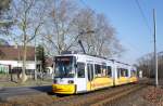Straßenbahn Mainz: Adtranz GT6M-ZR der MVG Mainz - Wagen 214, aufgenommen im Februar 2016 in Mainz-Gonsenheim.