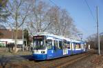 Straßenbahn Mainz: Adtranz GT6M-ZR der MVG Mainz - Wagen 209, aufgenommen im Februar 2016 in Mainz-Gonsenheim.