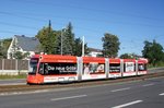 Straßenbahn Mainz: Stadler Rail Variobahn der MVG Mainz - Wagen 221, aufgenommen im August 2016 in Mainz-Hechtsheim.