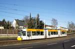 Straßenbahn Mainz: Adtranz GT6M-ZR der MVG Mainz - Wagen 204, aufgenommen im November 2016 in Mainz-Hechtsheim.