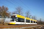 Straßenbahn Mainz / Mainzelbahn: Stadler Rail Variobahn der MVG Mainz - Wagen 227, aufgenommen im Dezember 2016 zwischen Mainz-Lerchenberg und Mainz-Marienborn.