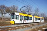 Straßenbahn Mainz / Mainzelbahn: Adtranz GT6M-ZR der MVG Mainz - Wagen 205, aufgenommen im Februar 2017 zwischen Mainz-Lerchenberg und Mainz-Marienborn.