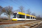 Straßenbahn Mainz / Mainzelbahn: Stadler Rail Variobahn der MVG Mainz - Wagen 230, aufgenommen im Februar 2017 zwischen Mainz-Lerchenberg und Mainz-Marienborn.