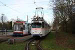 RNV Düwag Hängerzug 1018+1058 und GT6N Wagen 5619 am 01.03.20 in Mannheim bei einer Sonderfahrt