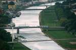 MVV Mannheim: 2 GT6N treffen sich auf der Kurpfalzbruecke- vom Fernsehturm aus fotografiert.