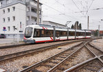 rnv-Tramwagen 4128 als Linie 4 (Käfertal Bahnhof - Oggersheim Endstelle), am 19.3.2016 bei einer Wende im Bahnhof  Käfertal.