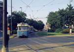 München MVV Tramlinie 8 (P3.16 2007) Karlsplatz am 17. August 1974. - Scan eines Farbnegativs. Film:  Alfochrome-Ringfoto  (: Sakuracolor R-100?). Kamera: Kodak Retina Automatic II.