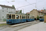 München MVV Tramlinie 20 (m4.65 3455) Effnerplatz (Endst.) am 16. Juli 1987. - Scan eines Farbnegativs. Film: Kodak GB 200. Kamera: Minolta XG-1.