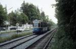 Mnchen MVV Tram 25 (M5.65 2658) Geiselgasteigstrasse im Juli 1992.