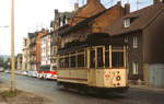 Im Oktober 1978 setzte die Naumburger Straßenbahn den schon 50 Jahre alten Tw 17 auf ihrer (zu diesem Zeitpunkt unterbrochenen) Ringstrecke um die Altstadt ein.